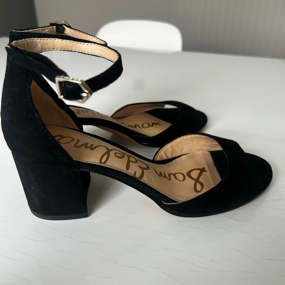 Sam Edelman 6 1/2 Suede Susie Black Ankle Strap Block Heels - Picture 5 of 7